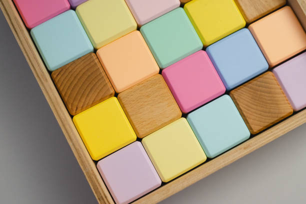 istock Colorful wooden cubes in a drawer. Eco-friendly materials 1219327650
