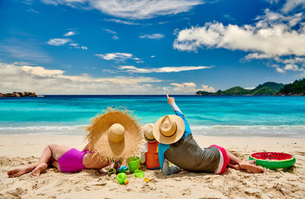 istock Family with three year old boy on beach 1219330762
