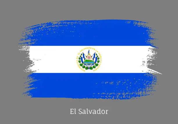 Vector illustration of El salvador official flag in shape of brush stroke