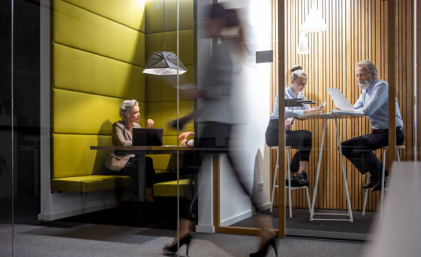istock Business people discussing in a modern business longue 1219337405