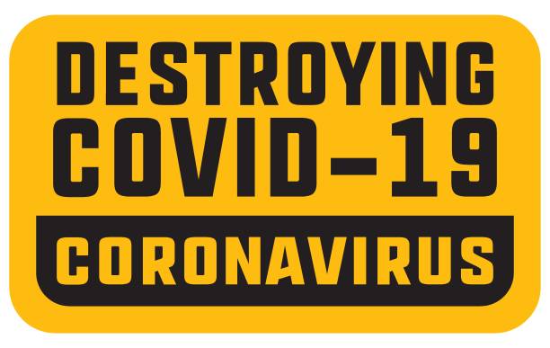 ilustrações de stock, clip art, desenhos animados e ícones de information warning sign destroying covid stamp. quarantine measures in public places. restriction and caution coronavirus news covid-19. graphic vector for web, print, banner, flyer, illustration - closed sadness reconciliation sign