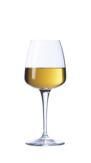 Goblet of sweet white wine, isolated on white background