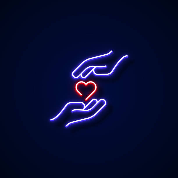 A Helping Hand Icon Neon Style, Design Elements A Helping Hand Icon Neon Style, Design Elements giving tuesday stock illustrations