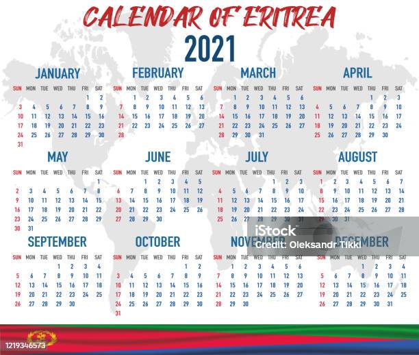 Eritrea Calendar With National Country Flag Month Day And Week Colorful