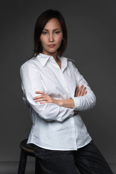 istock Beautiful asian model  wearing oversize white shirt 1219347567