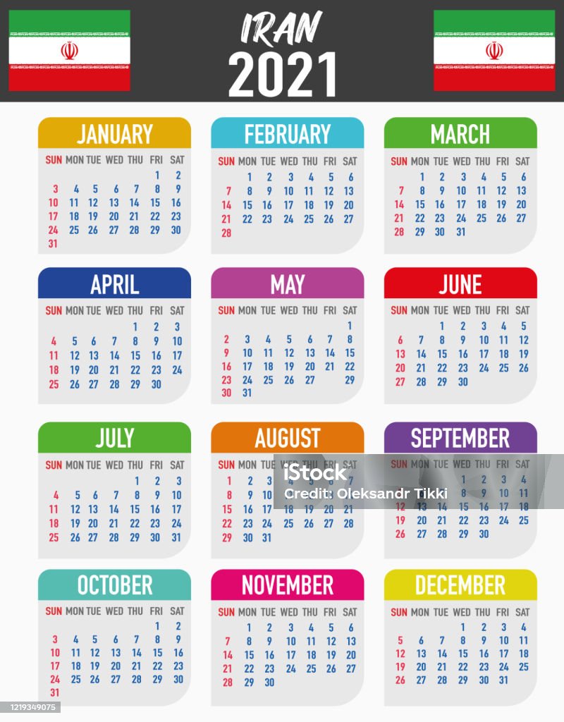 Iran Kalender Mit Nationallandesflagge Monat Tag Und Woche Bunte