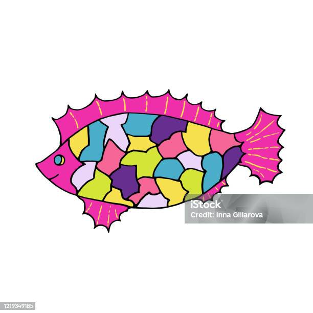 Cartoonmulti Color Fish Handdrawn Multicolored Vector Fish Stock Illustration - Download Image ...