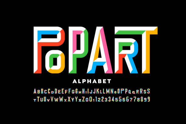 schriftart im pop-art-stil - meißel stock-grafiken, -clipart, -cartoons und -symbole