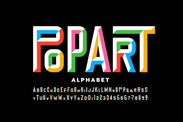 Pop art style font Pop art style font design, alphabet letters and numbers vector illustration 1980s style stock illustrations