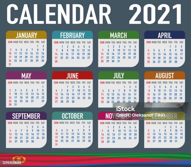 Eritrea Calendar With National Country Flag Month Day And Week Colorful