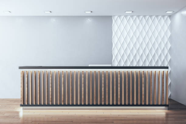 istock Luxury hotel wooden reception table 1219350949