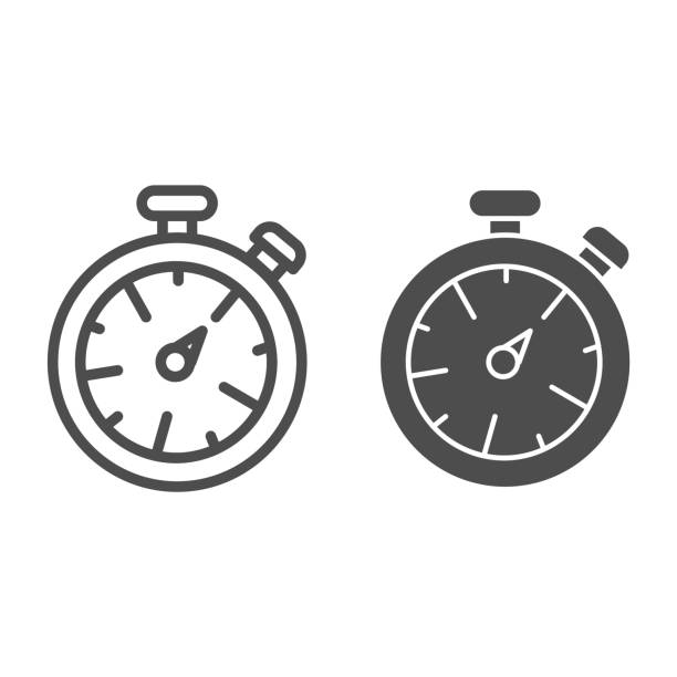 illustrations, cliparts, dessins animés et icônes de ligne stopwatch et icône solide. illustration de minuterie isolée sur le blanc. sport watch chronomètre esquisse la conception de style, conçu pour le web et l’application. eps 10. - chronomètre