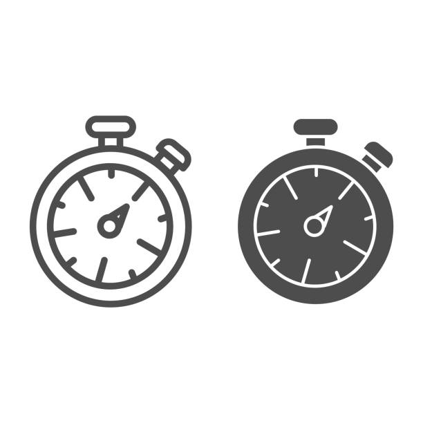 스톱워치 라인과 솔리드 아이콘. 흰색에 격리 된 타이머 그림입니다. 스포츠 시계 크로노미터 개요 스타일 디자인, 웹 및 응용 프로그램을 위해 설계. eps 10. - 타이머 일러스트 stock illustrations