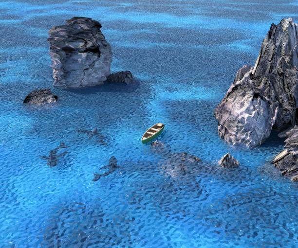istock Landscape with the Sharks. 3D-rendering 1219356905