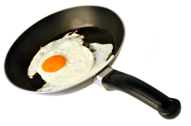 istock A fried egg cooked in a frying pan on a white background 1219357626