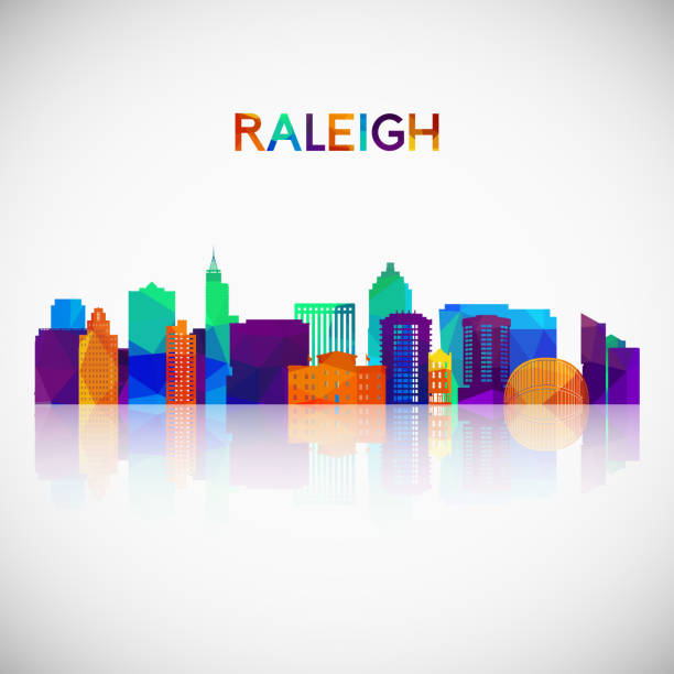 raleigh skyline silhouette in bunten geometrischen stil. symbol für ihr design. vektor-illustration. - north carolina raleigh north capital stock-grafiken, -clipart, -cartoons und -symbole