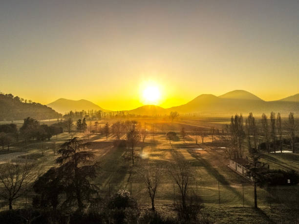 Euganean Hills - the sun sets behind the extinct volcanoes