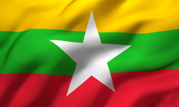 bandeira de mianmar soprando ao vento - burmese flag - fotografias e filmes do acervo