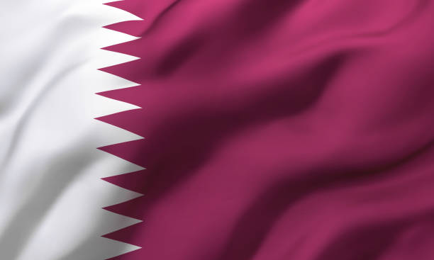 Flag of Qatar blowing in the wind Flag of Qatar blowing in the wind. Full page Qatari flying flag. 3D illustration. qatar flag stock pictures, royalty-free photos & images