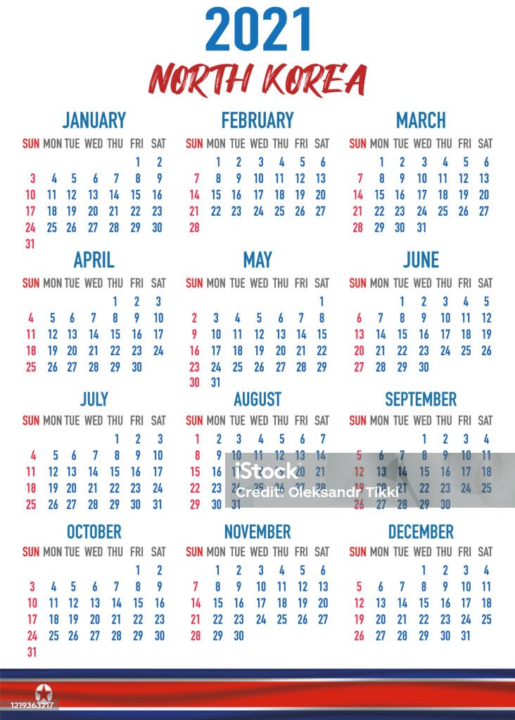 North Korea Calendar With National Country Flag Month Day And Week North Korea Calendar With National Country Flag Month Day And Week