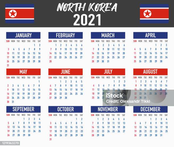 North Korea Calendar With National Country Flag Month Day And Week
