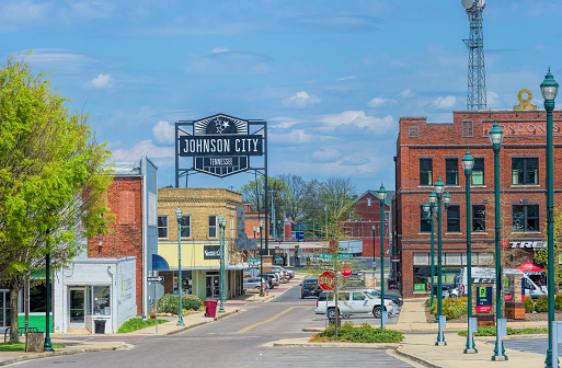 Johnson City, Tennessee - April 5, 2020:  Shelter In Place deserted Streets of Johnson City in Tennessee.