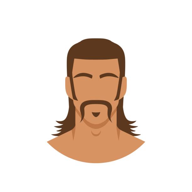 ilustraciones, imágenes clip art, dibujos animados e iconos de stock de cara de hombre con bigote y peinado mullet - one man only human age mustache beard