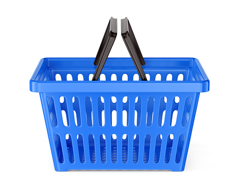 A shopping cart symbol glowing over a smart phone on blue background. Horizontal composition with copy space.