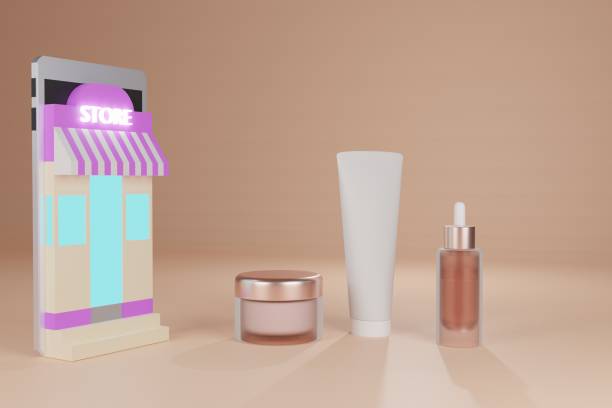 istock Animation online shopping E-commerce, store and cosmetic on smartphone,3d rendering 1219371218
