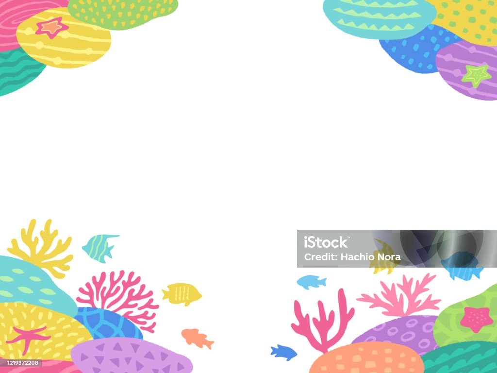 산호초와 열대 어시터 일러스트의 4 코너 프레임 세트 여름에 대한 스톡 벡터 아트 및 기타 이미지 - 여름, 코너, 흰색 배경 -  Istock