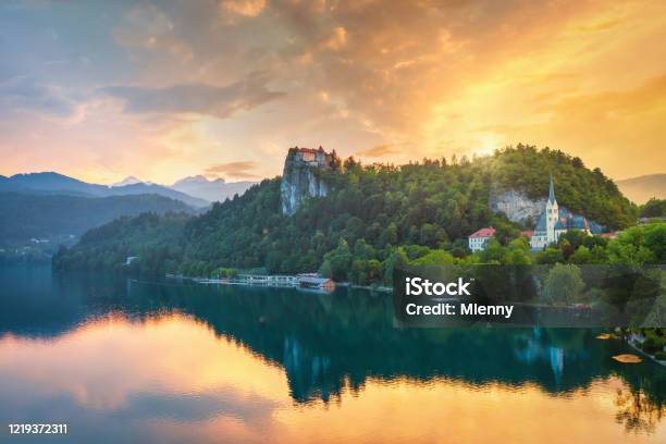 Dramatic Sunset Over Lake Bled In Slovenia Stock Photo - Download Image Now - Slovenia, Bled - Slovenia, Lake Bled