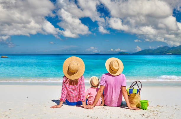 istock Family with three year old boy on beach. Seychelles, Mahe. 1219372645