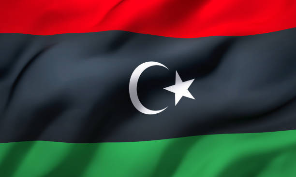 風に吹くリビアの旗 - libya flag libyan flag three dimensional shape ストックフォトと画像