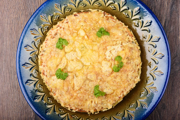 istock Top view. Turkish berek with cheese on a blue dish. 1219375075