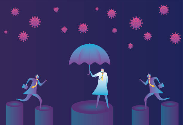 ilustrações de stock, clip art, desenhos animados e ícones de the two men ran to an umbrella doctor who protected people threatened by the virus - umbrella men business businessman