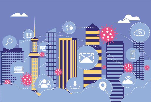 istock The virus spreads in the city, staying at home and working, 1219375926