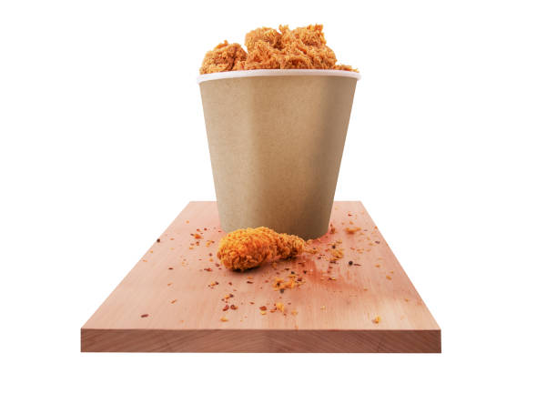 Close up shot of Asian woman snacking Japanese fried chicken karaage