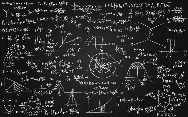 ilustrações, clipart, desenhos animados e ícones de equações matemáticas escritas em um quadro-negro - fórmula matemática
