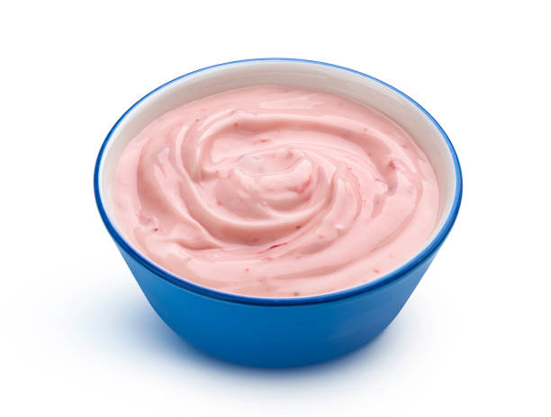 istock Strawberry yogurt isolated on white background 1219382874