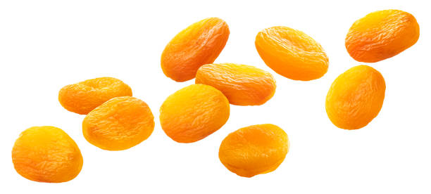 Collection of dried apricots isolated on white background