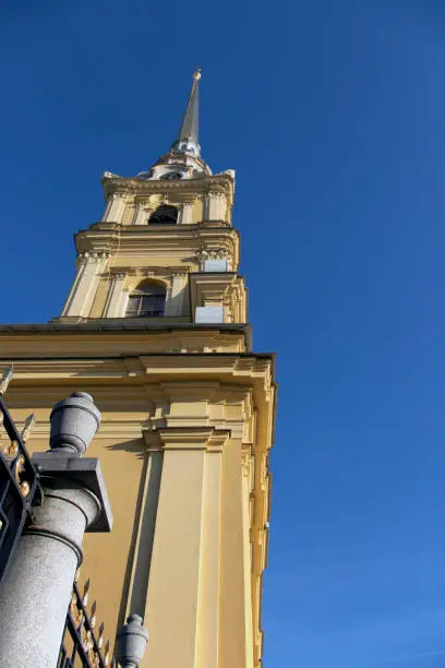 Photo of the spire of the Cathedral rising into the clear sky