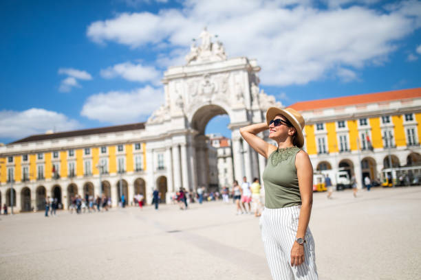 istock Woman enjoying her vacation in Lisbon 1219386224