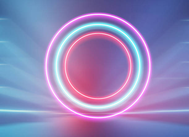istock Blue abstract background blurred. red white green pink light neon round circle empty studio room. used for background and display your product 1219388624