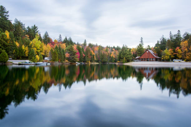 Autumn forest with multi colored leaves - water reflection in a lake, Canoe Lake.