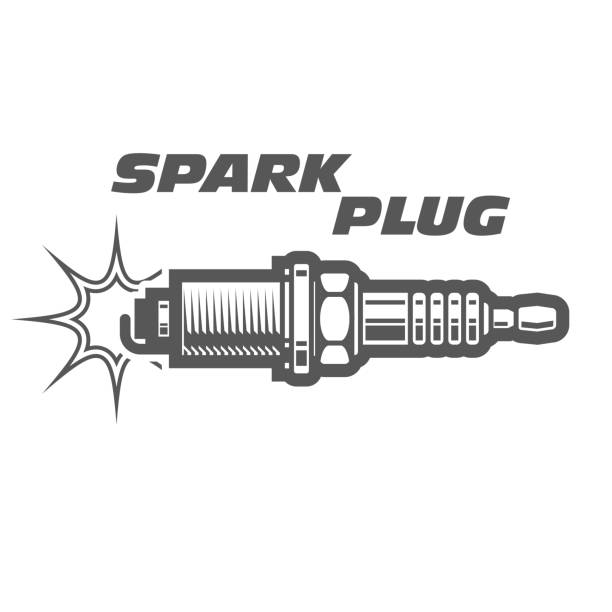 ilustrações de stock, clip art, desenhos animados e ícones de spark plug monochrome icon, motor vehicle ignition spark plug, engine emblem - vela de ignição