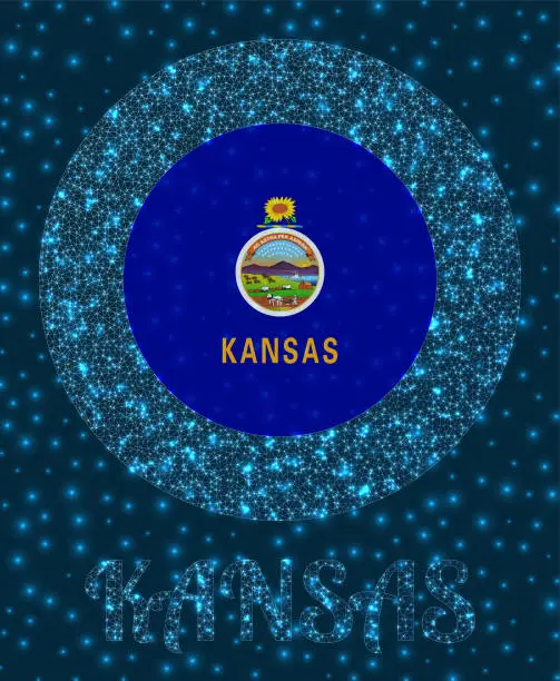 Vector illustration of Round Kansas badge.