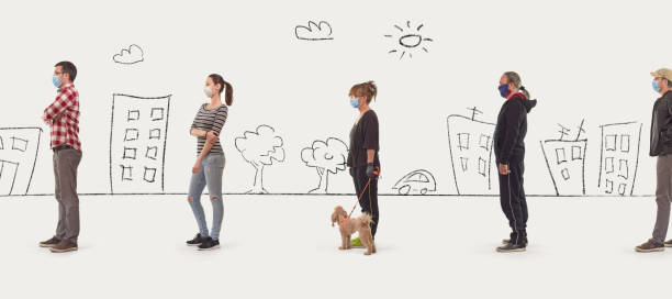 istock People waiting in line, social distancing concept 1219397623