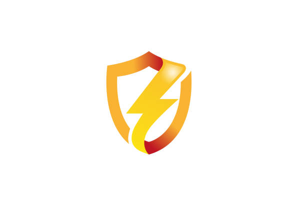 creative błyszczące tarcza bolt thunder logo - business solution flash stock illustrations