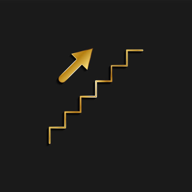 istock stairs, upstairs gold icon. Vector illustration of golden icon 1219404324