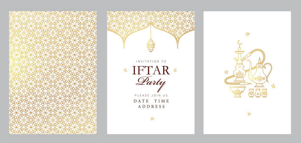 illustrations, cliparts, dessins animés et icônes de carte vectorielle célébration de la fête iftar, invitation iftar. salutations du ramadan - est